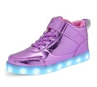 SEROUNY Scarpe da ginnastica per bambini con luci a LED, alte e ricaricabili, con USB, lampeggianti, per bambini e bambine, Viola, 12.5 Little Kid