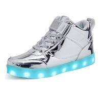 SEROUNY Scarpe da ginnastica per bambini con luci a LED, alte e ricaricabili, con USB, lampeggianti, per bambini e bambine, Argento, 13 Little Kid