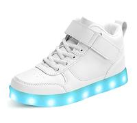 SEROUNY Scarpe da ginnastica per bambini con luci a LED, alte e ricaricabili, con USB, lampeggianti, per bambini e bambine, bianco, 12.5 Little Kid