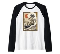 Serpente Giapponese Divertente Surf Kanagawa Wave Samurai Maglia con Maniche Raglan