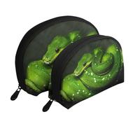 Serpente verde rettile, Borsa per trucco a conchiglia Portamonete da donna Borsa da toilette piccola Borsa per cosmetici 2 pezzi