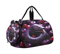 Serpente Viola Dei Cartoni Animati Borsa Sportiva da Nuoto e Palestra con Scomparto per Scarpe Borsa da Viaggio per Il Fine Settimana Borsone per Ragazzi