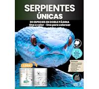 Serpientes Únicas: 30 especies en doble página · Una a color · Una para colorear