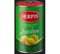 Serpis Aceitunas Verdes Rellenas de Anchoa, Olive Verdi Spagnole Ripiene di Acciuga, Latta da 300 g, Confezione da 3