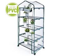 Serra da Balcone Giardino Terrazza Acciaio 4 Ripiani Telo PVC Con Ruote Cerniera