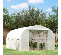 Serra a Tunnel per Giardino con 6 Finestrelle e Porta a Rullo, Serra per Orto in Acciaio e Polietilene, 3.5x3x2 m, Bianco Questa grande serra a tunnel Outsunny per il tuo giardino sarà in grado di aiu