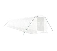 Serra con telaio in acciaio bianco 28 m² 14x2x2 m | Copertura PE resistente UV e strappo,telaio in acciaio zincato,porta a avvolgimento con cerniera,4 finestre