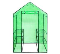 Serra da giardino con 4 ripiani, telaio in acciaio, portatile | Rivestimento verde trasparente, resistente ai raggi UV e gelo, porta scorrevole, stoccaggio sotto scaffali