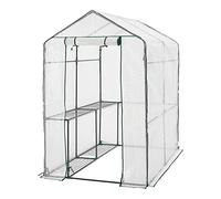 Serra da Giardino con Scaffalatura (LxPxA) 120 x 186 x 190 cm Copertura Trasparente Reticolata e Telaio in Acciaio - Apertura Porta con Zip - Forma di Casetta