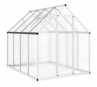 Serra da giardino in alluminio, argento, 224 x 169 x 195 cm, pannelli in | Alluminio antiruggine, policarbonato con filtro UV, profilo inferiore da 6 cm, finestra a 5 angoli, grondaie