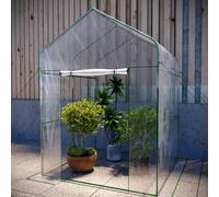 Serra Da Giardino Per Orto Senza Ripiani Telaio In Metallo A Casetta In Acciaio Telo Trasparente In PVC Porta Avvolgibile Apertura A Cerniera Protezione Piante Giardinaggio 143 x 143 x 195 Cm