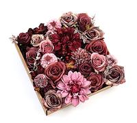 Serra Flora - Set di 25 fiori artificiali in seta, per bouquet di nozze fai da te, centrotavola bordeaux, decorazioni per la casa, per feste e baby shower, decorazioni per la casa (bordeaux)