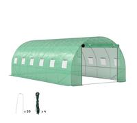 Serra in film Outsunny con 12 finestre, porta avvolgibile, pareti laterali avvolgibili, tunnel in film resistente ai raggi UV, serra per pomodori a prova di inverno con ancoraggio a terra, verde