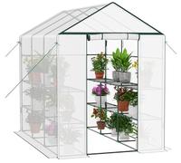 Serra in pellicola con 6 ripiani, serra walk-in con chiusura lampo arrotolabile, corde di ancoraggio, pomodoro da pioggia, gelo, per giardino da allevare, tetto a punta, 143 x 216 x 195 cm
