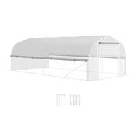 Serra Outsunny 6 x 3 x 2 m con 8 finestre e porta, pareti laterali avvolgibili, tunnel per pomodori in pellicola resistente ai raggi UV con struttura in acciaio zincato, bianco