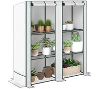 Serra Outsunny con tetto pentagonale a doppia porta, ripiani, serra in pellicola d'acciaio resistente all'inverno, serra per balcone, giardino, casa per pomodori 144 x 48 x 152 cm, serra per pomodori,