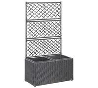 Serra per balcone, aiuola rialzata con traliccio, 2 vasi, 58 x 30 x 107 cm, in polyrattan, colore nero, per giardini, terrazze, prati