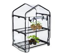 Relaxdays Serra per Il Balcone, in Acciaio e Telo in PVC, Giardinaggio, a 2 Piani, HLP 94 x 69 x 49 cm, Nero Trasparente