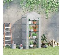 Serra per Piante Verticale con Scaffale a 4 Ripiani in Acciaio e PE Bianco, 70x50x160cm