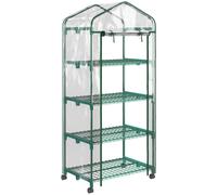 Serra Per Piante Verticale Con Scaffale A 4 Ripiani In Acciaio E Pvc Bianco, 69x50x165cm