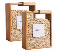 Serrabotti di contenitori di cereali da 2 pezzi, distributore di riso in bambù da 9.1x6.8x3, 2 pollici con coperchi rimovibili, contenitori di stoccaggio di farina trasparenti per Kicthen