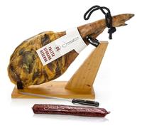 Serrano Prosciutto Crudo Intero 4,5-5 Kg + Supporto + Chorizo Iberico - Prosciutto Spagnolo Jamon Serrano Stagionato Naturalmente, Ideale Feste Familiari o Regalo Gourmet