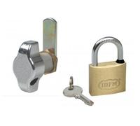 Serratura a camme con foro e lucchetto adatto