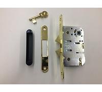 Serratura AGB Scivola TT per porte scorrevoli con quadro maniglia Q8 e chiave, ottone verniciato entrata 50 completa di contropiastra e chiave, frontale 16x168 mm, incontro contropiastra 128x18mm