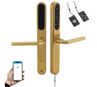 Serratura con impronte digitali, intelligente per porta con maniglia, serratura digitale 6 in 1, per impronte digitali, password, swipe card, Bluetooth, chiave meccanica, controllo app (oro)