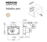 SERRATURA DA APPLICARE MERONI 2203 PER MOBILI CASSETTI ANTA CILINDRO CASSETTO