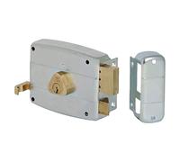CISA - Serratura per Porte in Ferro da Applicare 15042160195 - Serratura in Acciaio Verniciato Grigio con Cilindro e Tirante nichelati - Serratura Cancello Esterno Entrata 60 - Mano Destra Applicare
