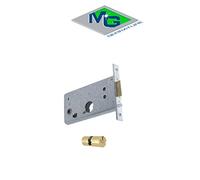 Serratura da infilare MG Art. 317800 per porte in ferro entrata 80 2 mandate e scrocco, catenaccio in ottone, frontale in acciaio zincato, quadro maniglia mm 8 Serratura completa di Doppio cilindro da infilare in ottone MG Art. 019560, Tondo diametro 26, 3 chiavi, lunghezza totale 54