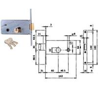 Serratura da Infilare per Fasce Catenaccio e Scrocco 64 mm H 712 60 mm