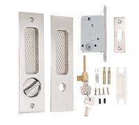 Serratura da infilare per porta scorrevole con 2 chiavi, maniglia invisibile ad incasso in lega di zinco, serratura invisibile per porta tascabile per mobili in legno, ferramenta (Nichel spazzolato)