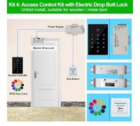 Serratura elettromagnetica Kit di controllo accessi porta Controller di accesso tastiera RFID impermeabile, serrature magnetiche elettriche domestiche da 180 kg(Kit4 (Bolt Lock))