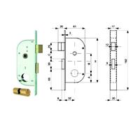 Serratura cancello infilare 149 mg b.q zinc f.mm 20 f.tondo m2+scr+q8 e.mm 32 cf=pz 2 Mg