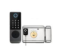 Serratura intelligente, Nessun cablaggio Impermeabile Tuya Smart Door Lock Double Sided Fingerprint Rim Lock Smart Card Codice digitale Serratura elettronica esterna,Costruita per durare(Double NO AP