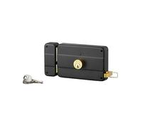 Serratura orizzontale da applicare doppio cilindro a tiro, da interno, sinistra, asse 70mm, 140x90mm, nero, 3 chiavi - THIRARD