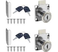 Serratura per armadio con chiave, serratura a camme, per cassetti e armadi, in acciaio inox con chiavi, 2 pezzi, 22 mm, argento