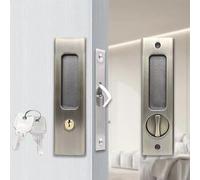 Serratura per porta scorrevole con chiave e gancio per balcone e porte scorrevoli in legno, design invisibile protegge le porte senza influire sull'aspetto (verde antico)