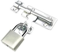 Serratura per porta scorrevole, confezione da 2 chiavistelli, resistente, con viti e lucchetto, in acciaio inox ispessito, serratura scorrevole per porta (10,2 cm)