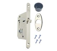Serratura per Porte Scorrevoli Bagno WC, AGB SCIVOLA TRE, Serratura da infilare nelle porte interne scorrevoli, Modello con 1 solo Foro Quadro Maniglia. Fronte Tondo 16 x 160 mm. (NICHELATO LUCIDO)