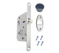 Serratura per Porte Scorrevoli Bagno WC, AGB SCIVOLA TRE, Serratura da infilare nelle porte interne scorrevoli, Modello con 1 solo Foro Quadro Maniglia. Fronte Tondo 16 x 160 mm. (CROMATO OPACO)