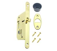 Serratura per Porte Scorrevoli Bagno WC, AGB SCIVOLA TRE, Serratura da infilare nelle porte interne scorrevoli, Modello con 1 solo Foro Quadro Maniglia. Fronte Tondo 16 x 160 mm. (OTTONATO LUCIDO)