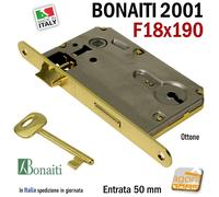 SERRATURA PORTA BONAITI 2001 FRONTALE 18X190MM E50 I90 PATENT CHIAVE CR OTTONE