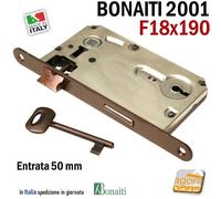 SERRATURA PORTA PATENT FRONTALE 18x190mm BONAITI 2001 240 BRONZO E50 INT90 CHIAV
