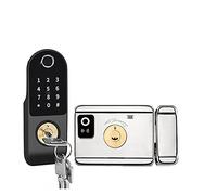 Serratura Smart, Nessun cablaggio Impermeabile Tuya Smart Door Lock Double Sided Fingerprint Rim Lock Smart Card Codice digitale Serratura elettronica esterna(Standard NO APP)