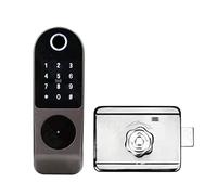 Serratura Smart, Nessun cablaggio Impermeabile Tuya Smart Door Lock Double Sided Fingerprint Rim Lock Smart Card Codice digitale Serratura elettronica esterna(Standard NO APP -A)
