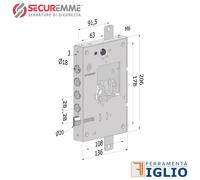 Serratura Triplice per Porte Blindate a 4 Pistoni S/Cuore Intercambiabile 4 Mand