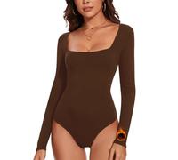 SERSARY Body da donna a maniche lunghe Body a maniche lunghe termiche Bodys Bodysuit con scollo profondo e stretto Micro pile T-shirt elegante da donna, marrone, M